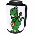 3dRose All Smiles Art Dinosaurs - Cute Funny Green T-rex Dinosaur Playing banjo Cartoon - Can Cooler Bottle Wrap (cc_288137)