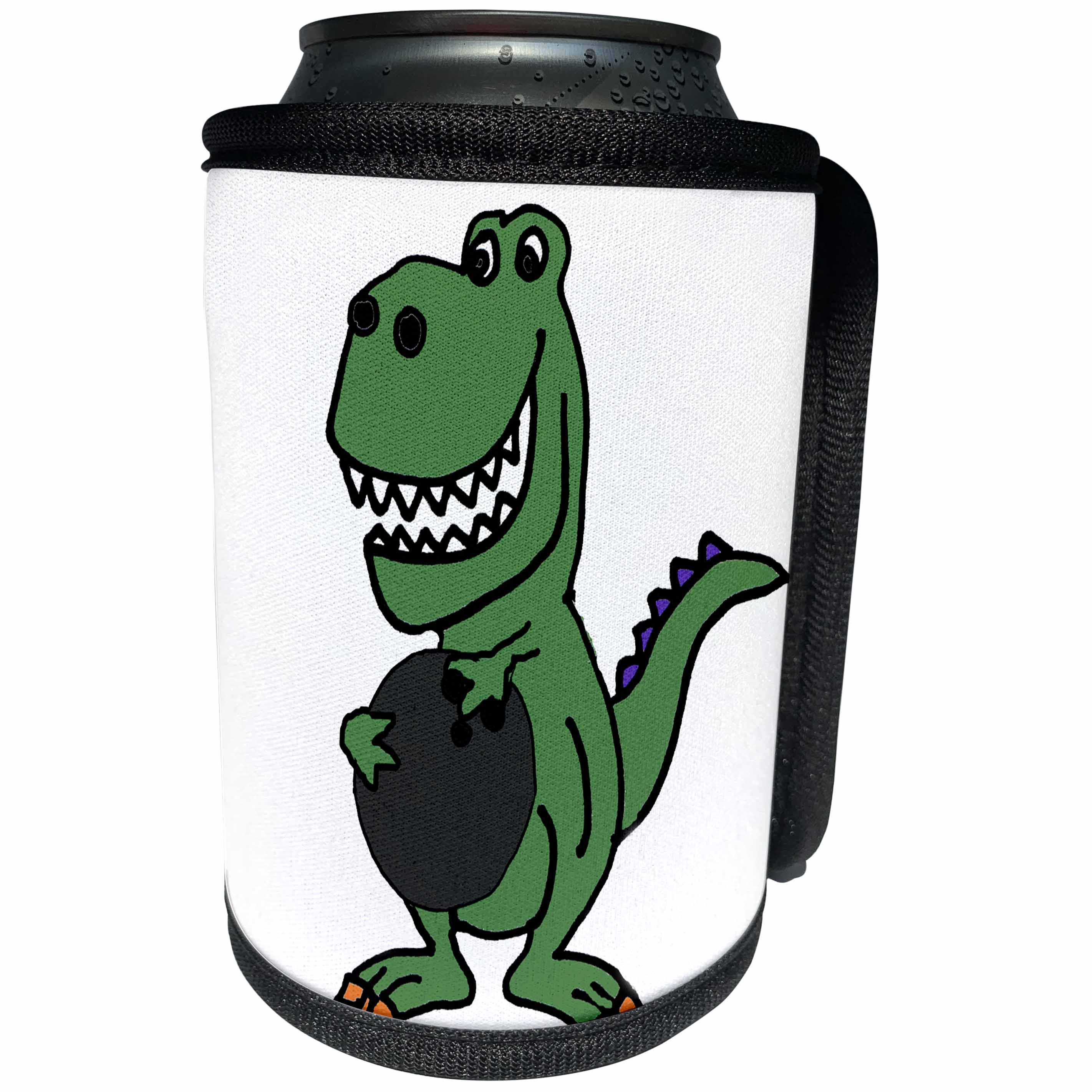 3dRose All Smiles Art Dinosaurs - Cute Funny Green T-rex Dinosaur Bowling Cartoon - Can Cooler Bottle Wrap (cc_288139)