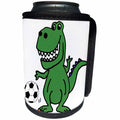 3dRose All Smiles Art Dinosaurs - Cute Funny Green T-rex Dinosaur Playing Soccer Cartoon - Can Cooler Bottle Wrap (cc_288141)