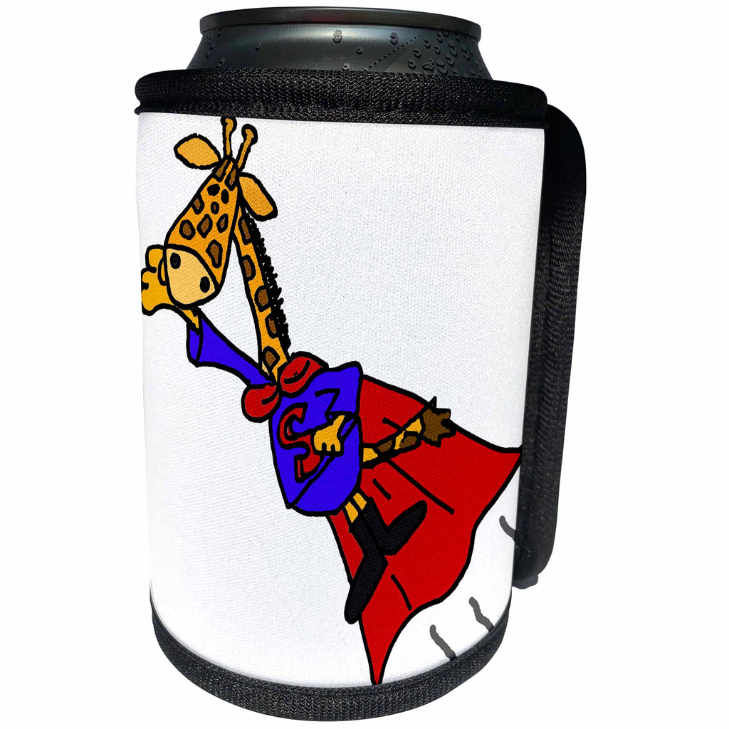 3dRose All Smiles Art Funny - Cute Funny Giraffe Flying Superhero Cartoon - Can Cooler Bottle Wrap (cc_288147)