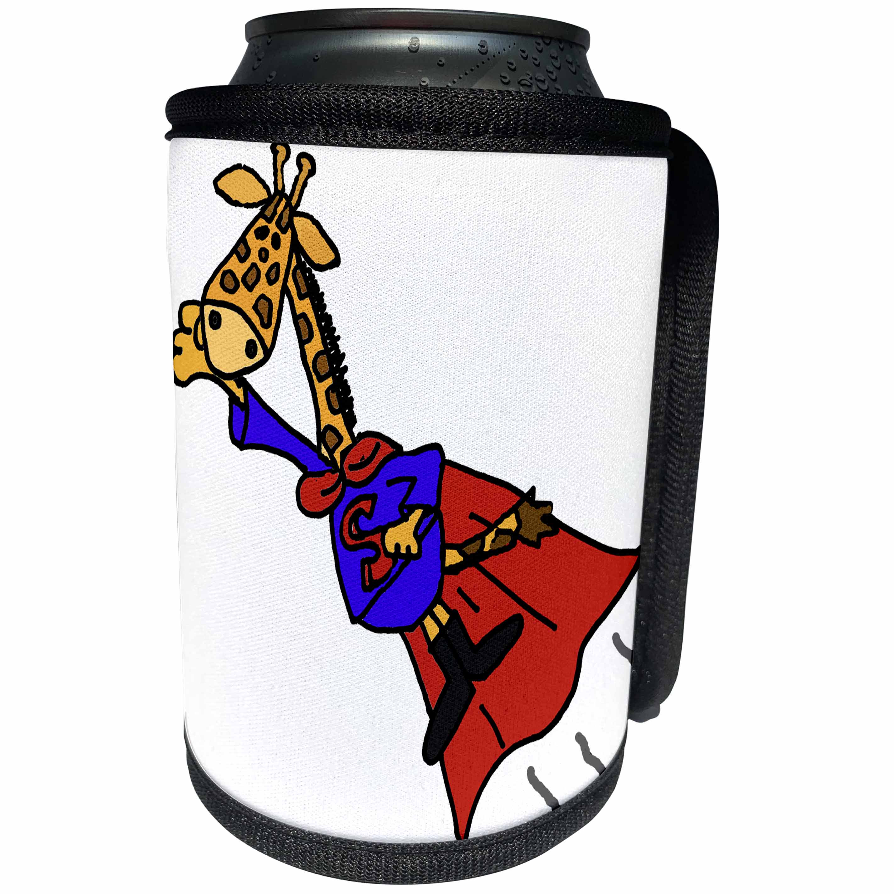 3dRose All Smiles Art Funny - Cute Funny Giraffe Flying Superhero Cartoon - Can Cooler Bottle Wrap (cc_288147)