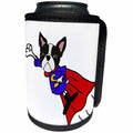 3dRose All Smiles Art Funny - Cute Funny Boston Terrier Puppy Dog Flying Superhero - Can Cooler Bottle Wrap (cc_288149)