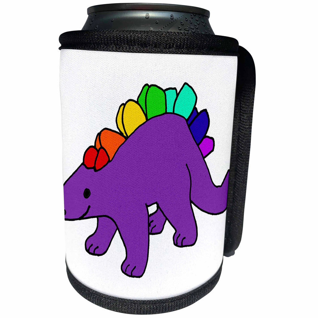 3dRose All Smiles Art Dinosaurs - Cute Funny Stegosaurus Dinosaur with Rainbow Spikes - Can Cooler Bottle Wrap (cc_288150)