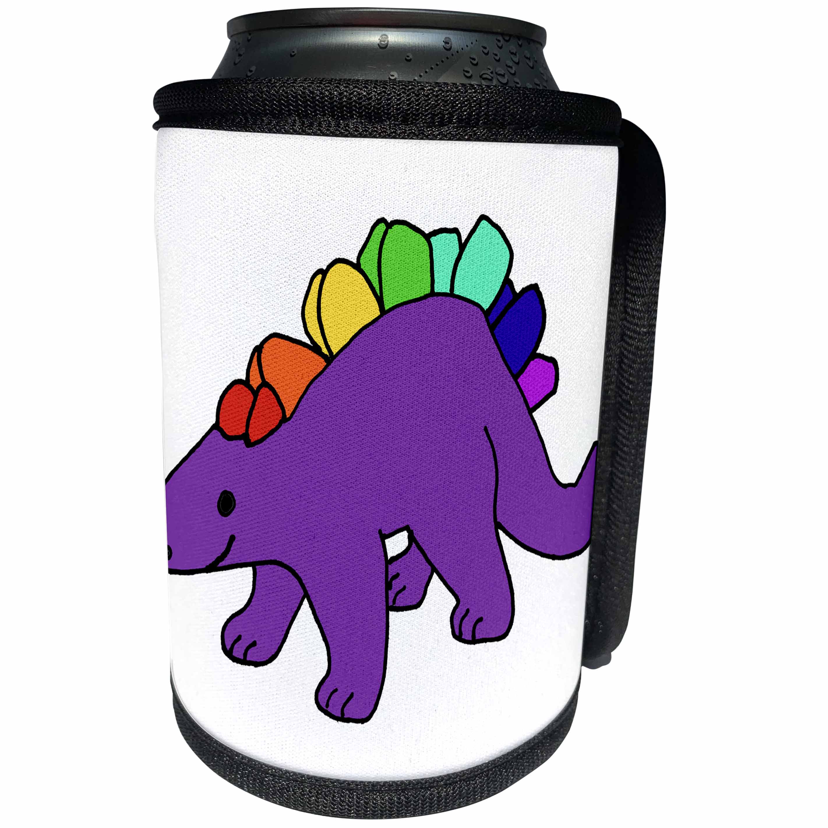 3dRose All Smiles Art Dinosaurs - Cute Funny Stegosaurus Dinosaur with Rainbow Spikes - Can Cooler Bottle Wrap (cc_288150)