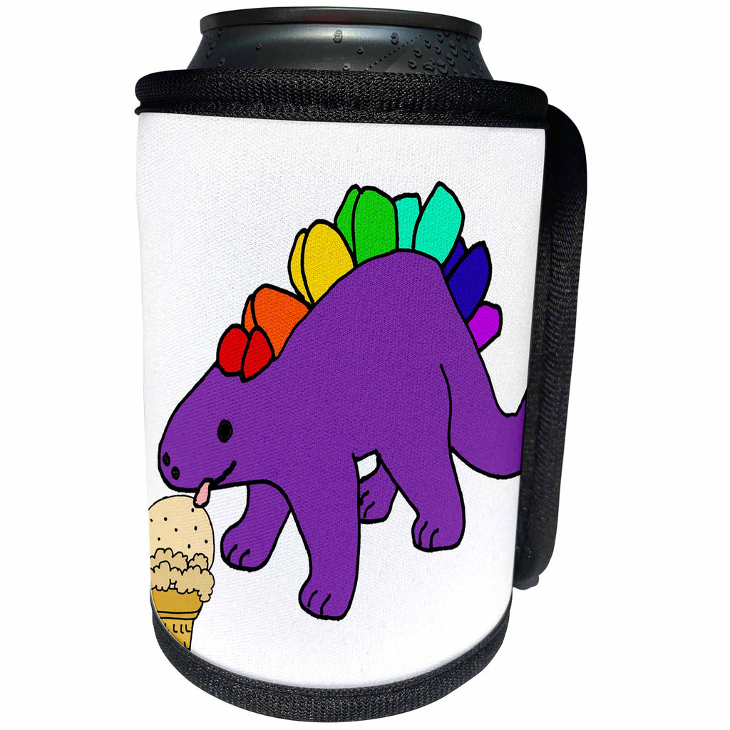 3dRose All Smiles Art Dinosaurs - Cute Funny Stegosaurus Dinosaur eating Ice Cream Cartoon - Can Cooler Bottle Wrap (cc_288155)