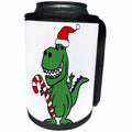 3dRose All Smiles Art Christmas - Funny Green T-rex Dinosaur in Santa hat Christmas Cartoon - Can Cooler Bottle Wrap (cc_288158)