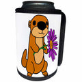 3dRose All Smiles Art Animals - Funny Cute Baby Sea Otter with Purple Daisy Flower Cartoon - Can Cooler Bottle Wrap (cc_288164)