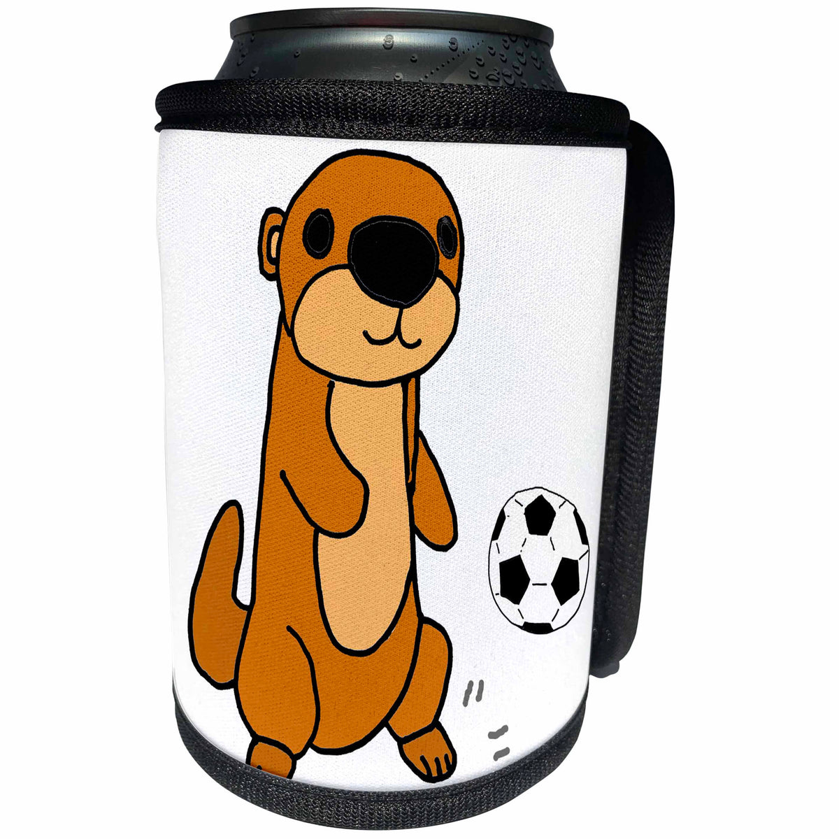 3dRose All Smiles Art Sports and Hobbies - Funny Cute Baby Sea Otter Playing Soccer or Football Cartoon - Can Cooler Bottle Wrap (cc_288167)