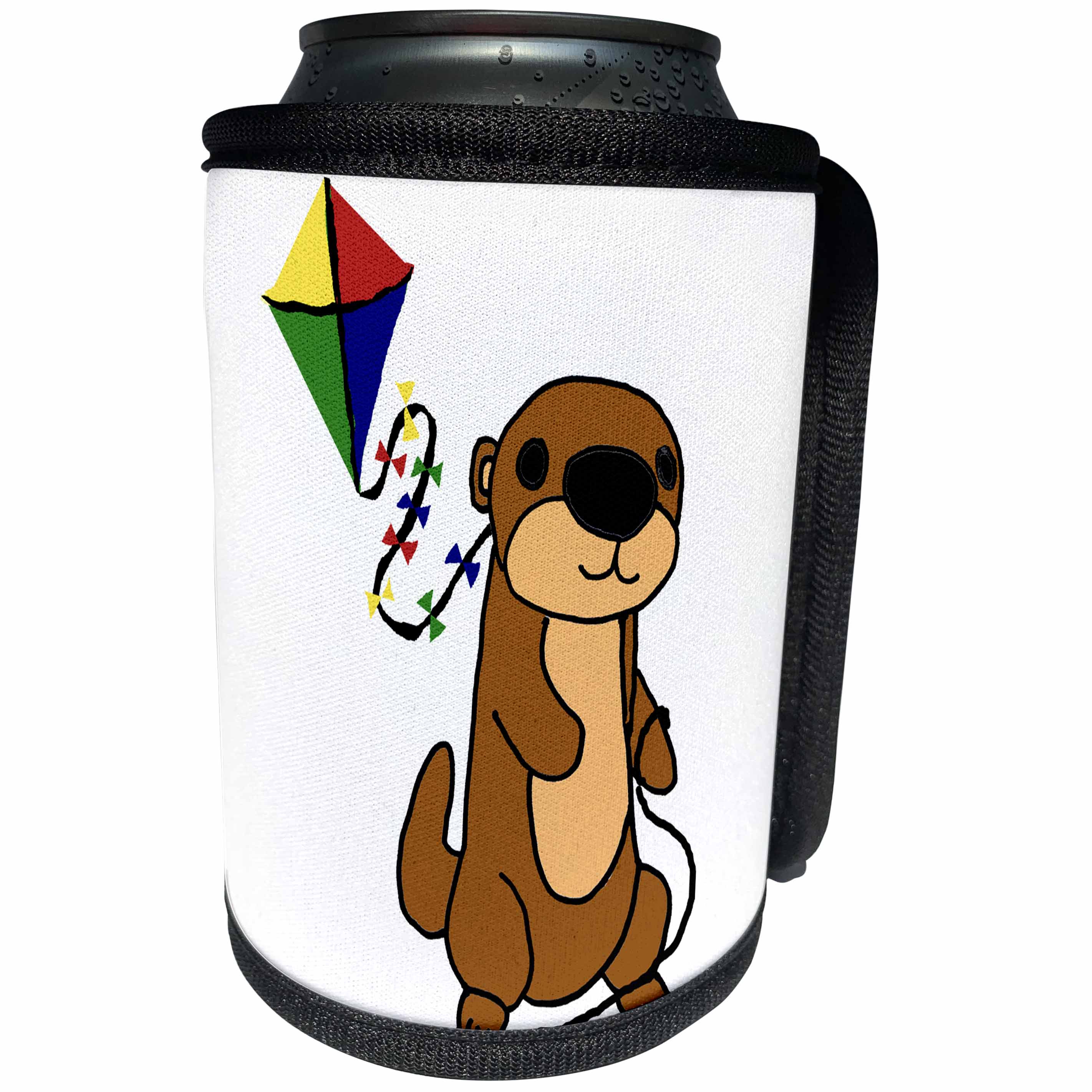 3dRose All Smiles Art Animals - Funny Cute Baby Sea Otter Flying Kite Cartoon - Can Cooler Bottle Wrap (cc_288170)