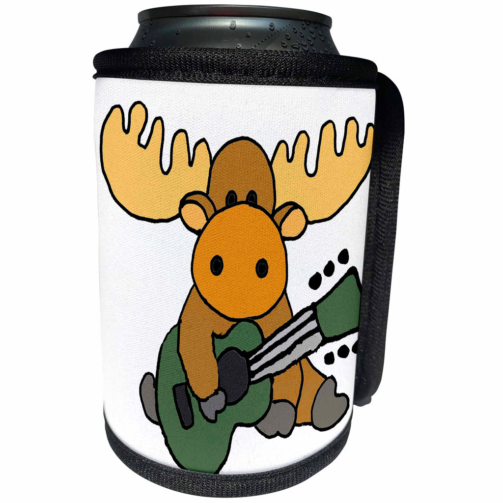 3dRose All Smiles Art Music - Funny Cute Baby Moose Playing Guitar Cartoon - Can Cooler Bottle Wrap (cc_288175)