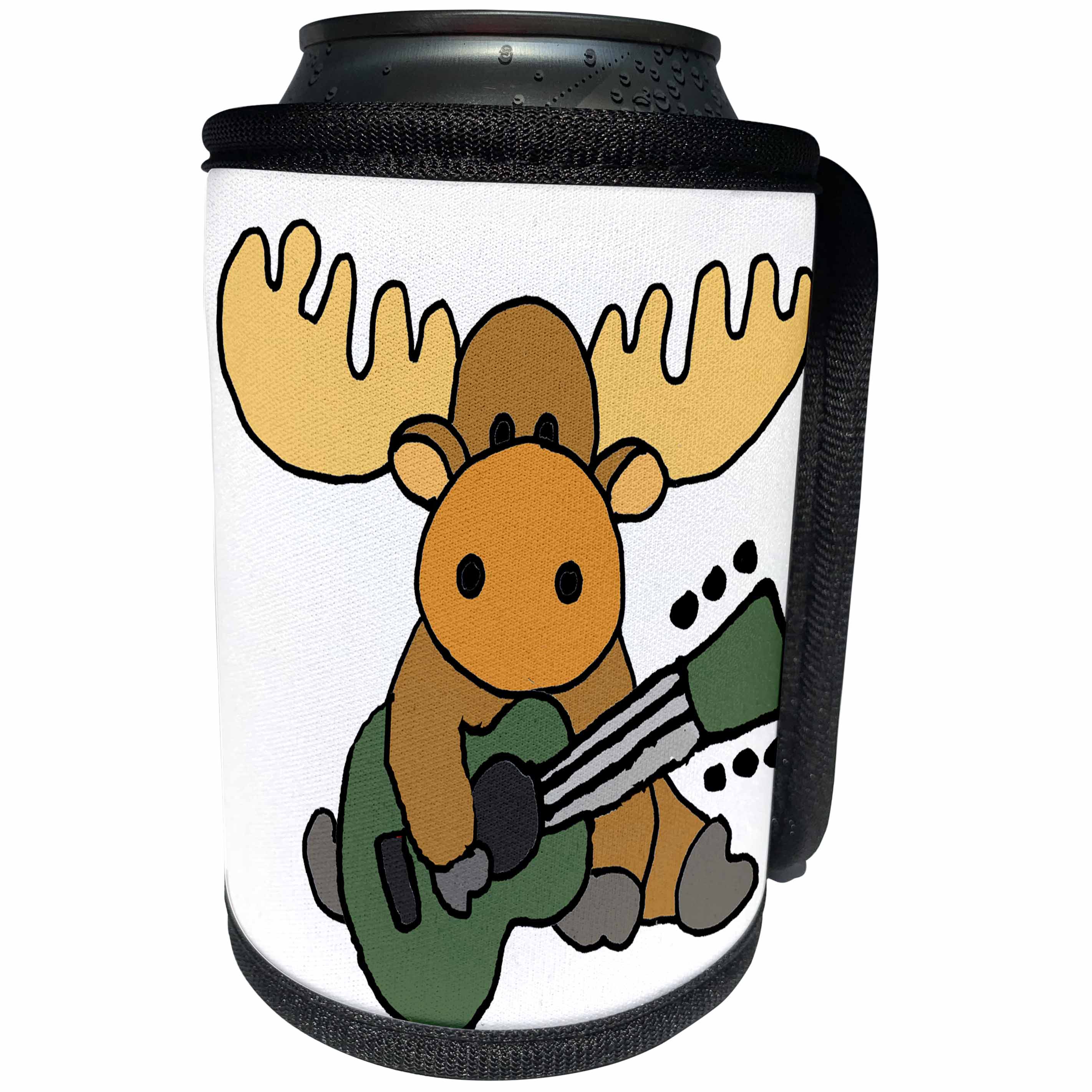 3dRose All Smiles Art Music - Funny Cute Baby Moose Playing Guitar Cartoon - Can Cooler Bottle Wrap (cc_288175)