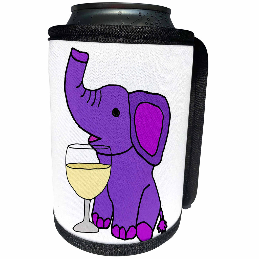 3dRose All Smiles Art Animals - Cute Funny Purple Elephant Drinking White Wine Cartoon - Can Cooler Bottle Wrap (cc_288182)