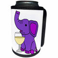 3dRose All Smiles Art Animals - Cute Funny Purple Elephant Drinking White Wine Cartoon - Can Cooler Bottle Wrap (cc_288182)