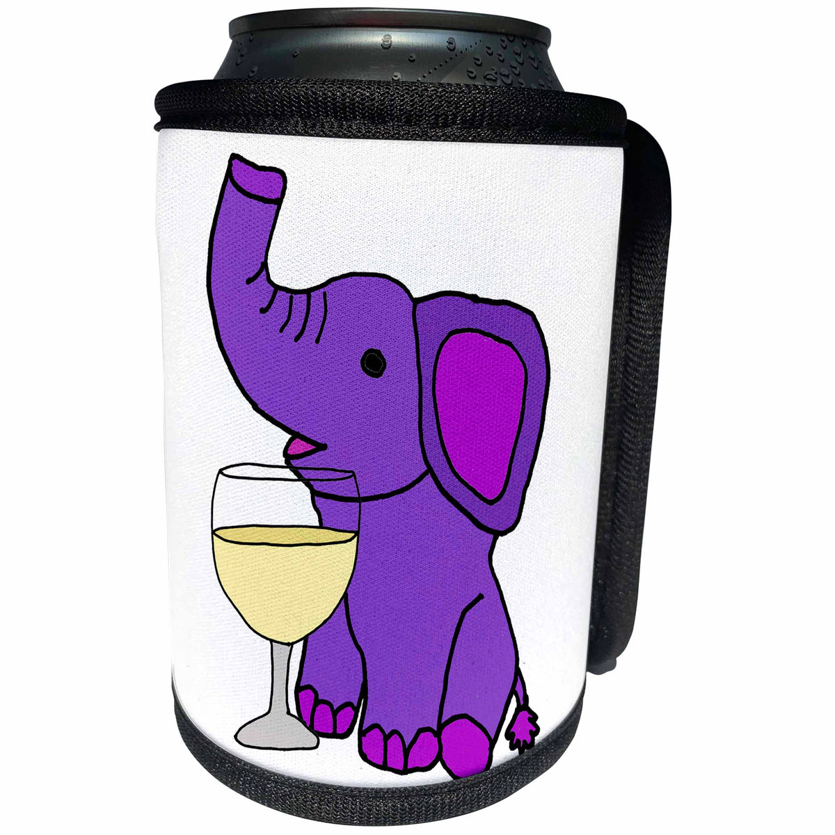 3dRose All Smiles Art Animals - Cute Funny Purple Elephant Drinking White Wine Cartoon - Can Cooler Bottle Wrap (cc_288182)