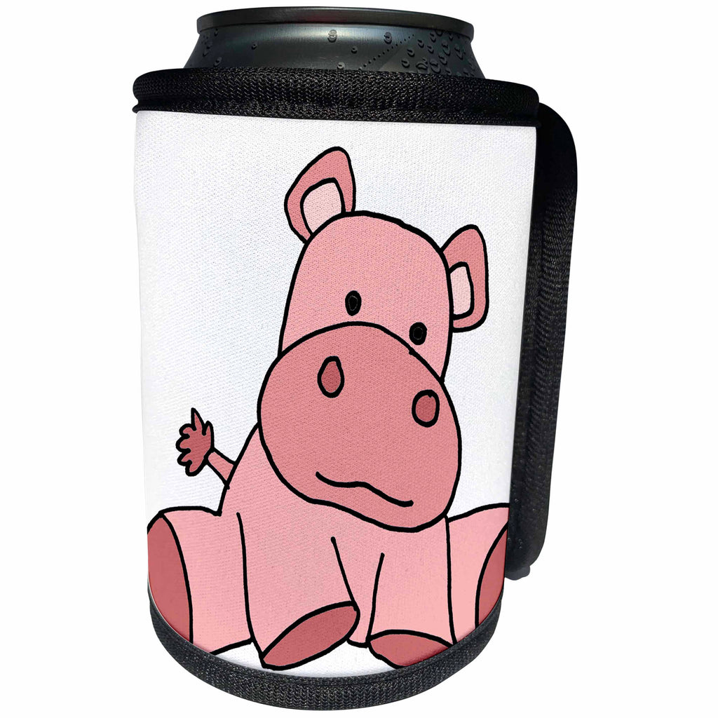 3dRose All Smiles Art Animals - Cute Funny Baby Pink Hippo Cartoon - Can Cooler Bottle Wrap (cc_288187)