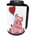 3dRose All Smiles Art Animals - Cute Funny Baby Pink Hippo with Heart Love Balloon Cartoon - Can Cooler Bottle Wrap (cc_288190)