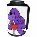 3dRose All Smiles Art Drinking - Cute Funny Purple Walrus Drinking Wine Cartoon - Can Cooler Bottle Wrap (cc_288193)