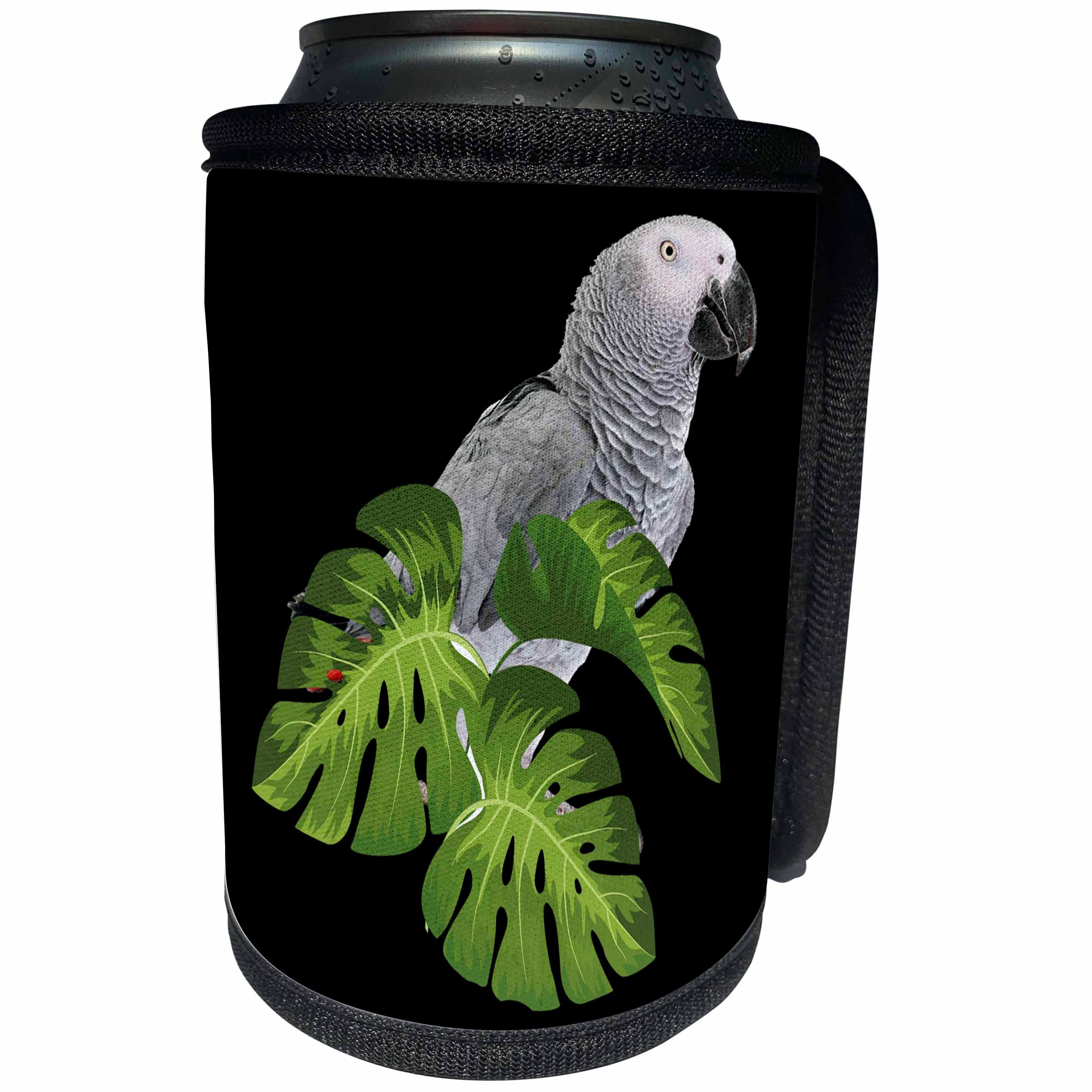 3dRose Sven Herkenrath Animal - Beautiful Grey Parrot On Black Background - Can Cooler Bottle Wrap (cc_288307)