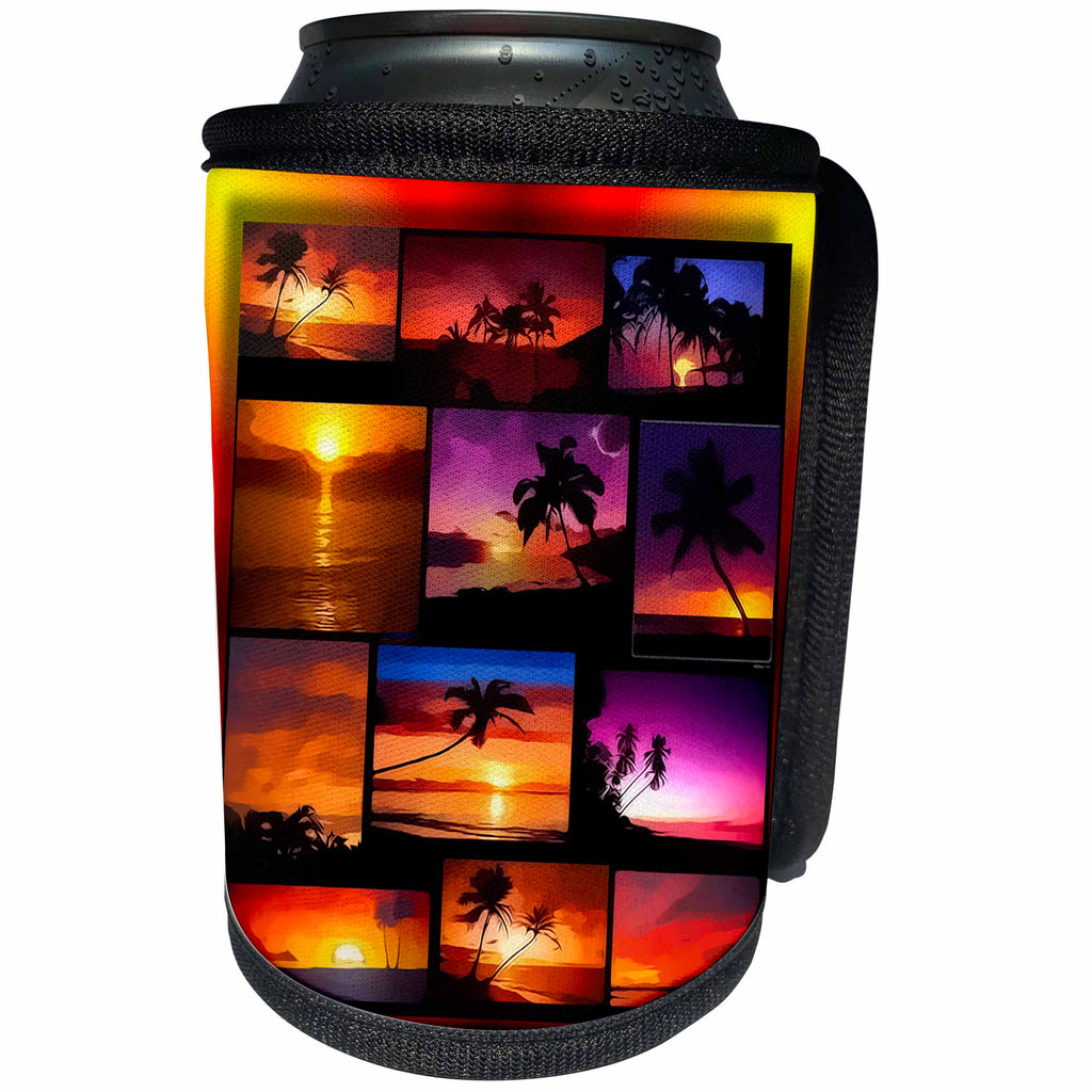 3dRose Susan Brown Designs Nature Themes - Sunset Beach Collage - Can Cooler Bottle Wrap (cc_28831)