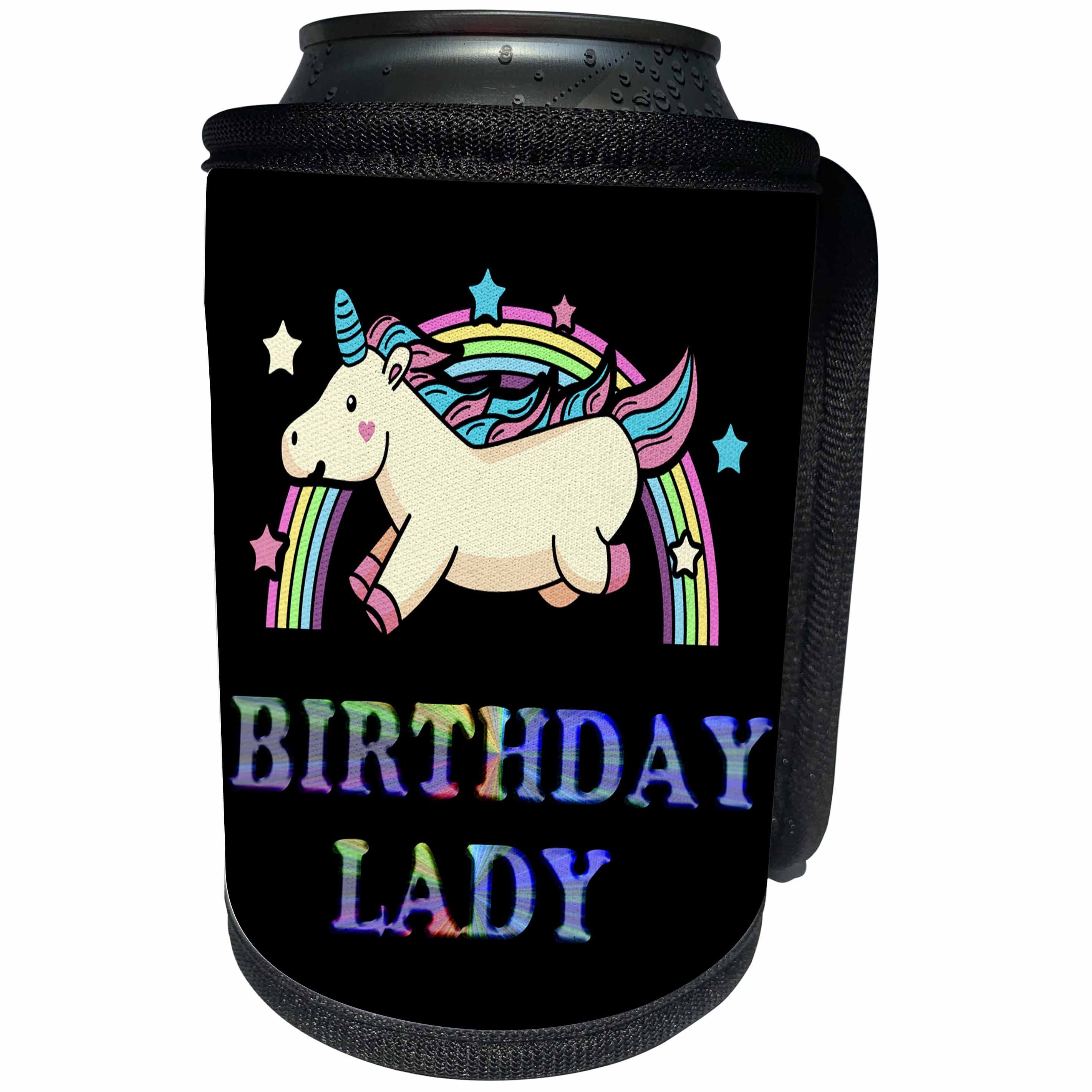 3dRose Sven Herkenrath Unicorn - Birthday Lady Card With A Super Cute Unicorn - Can Cooler Bottle Wrap (cc_288315)