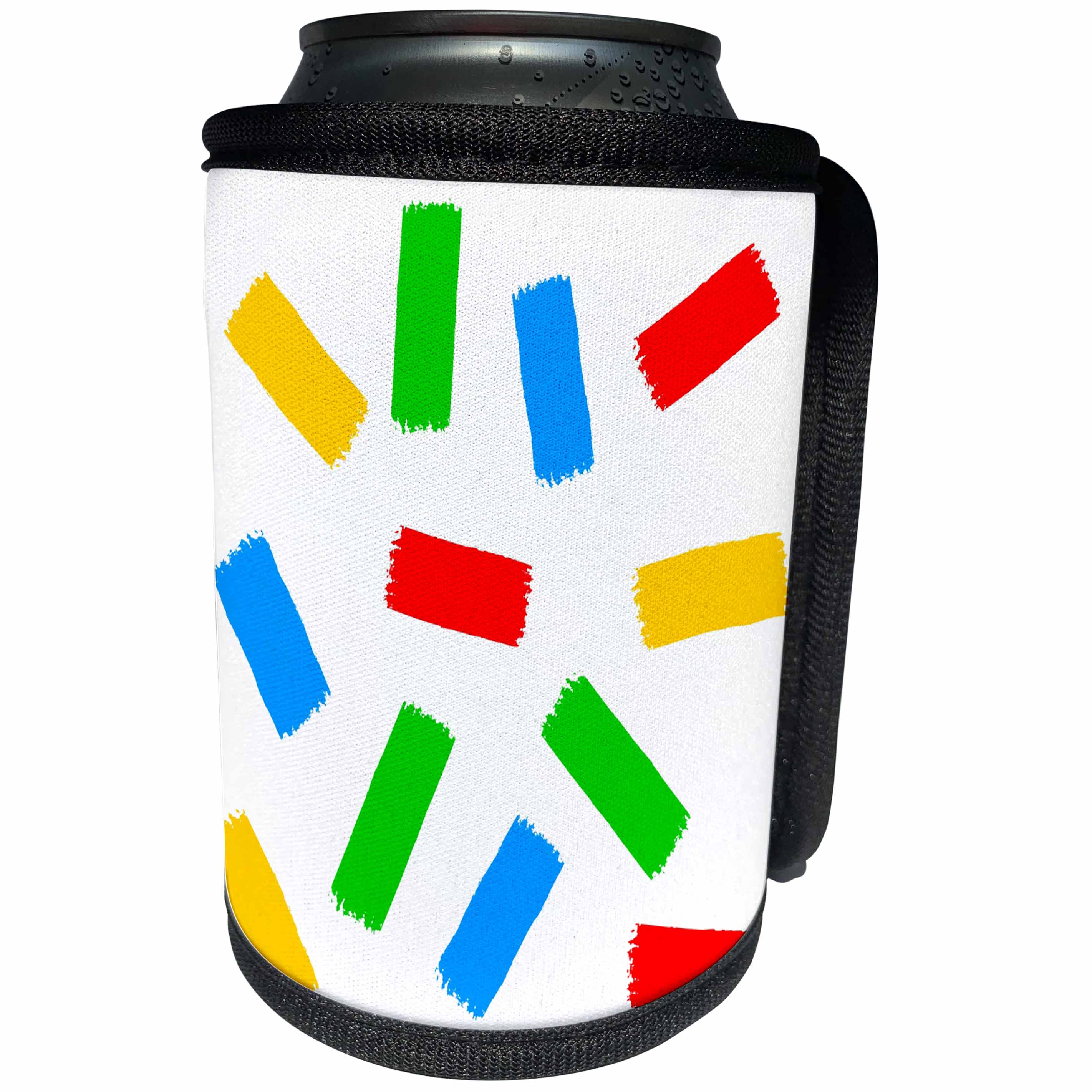 3dRose Alexis Design - Abstract - Yellow, green, blue, red color paint brush strokes. White background - Can Cooler Bottle Wrap (cc_288369)