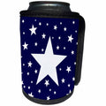 3dRose Alexis Design - America - Fifty Stars Of Freedom. Large, small white stars on navy blue - Can Cooler Bottle Wrap (cc_288371)