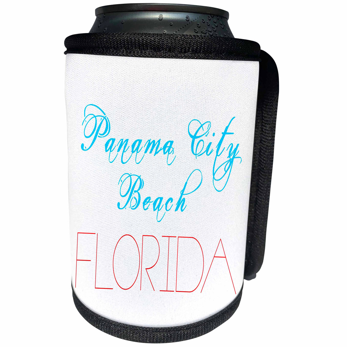3dRose Alexis Design - American Beaches - Panama City Beach, Florida. Red, blue text on white - Can Cooler Bottle Wrap (cc_288409)