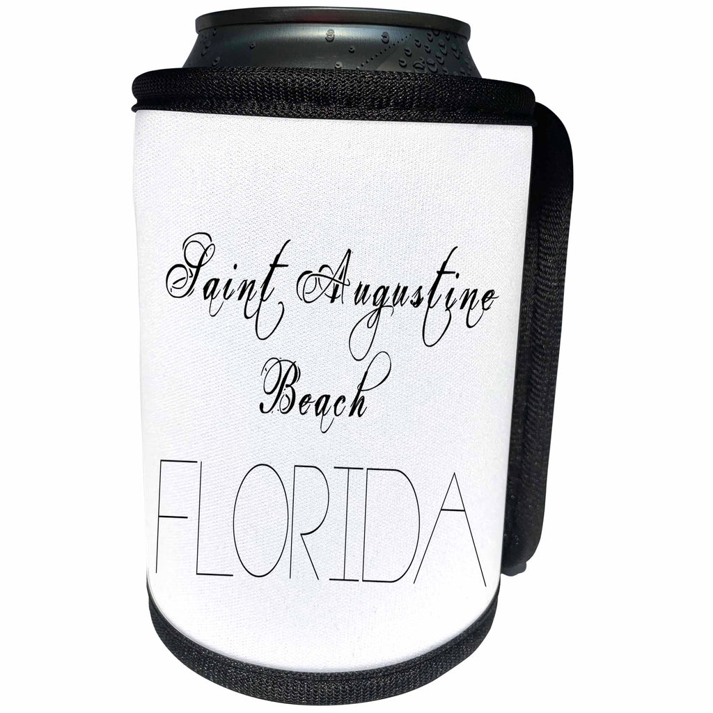 3dRose Alexis Design - American Beaches - Saint Augustine Beach, Florida. Black text on white - Can Cooler Bottle Wrap (cc_288412)