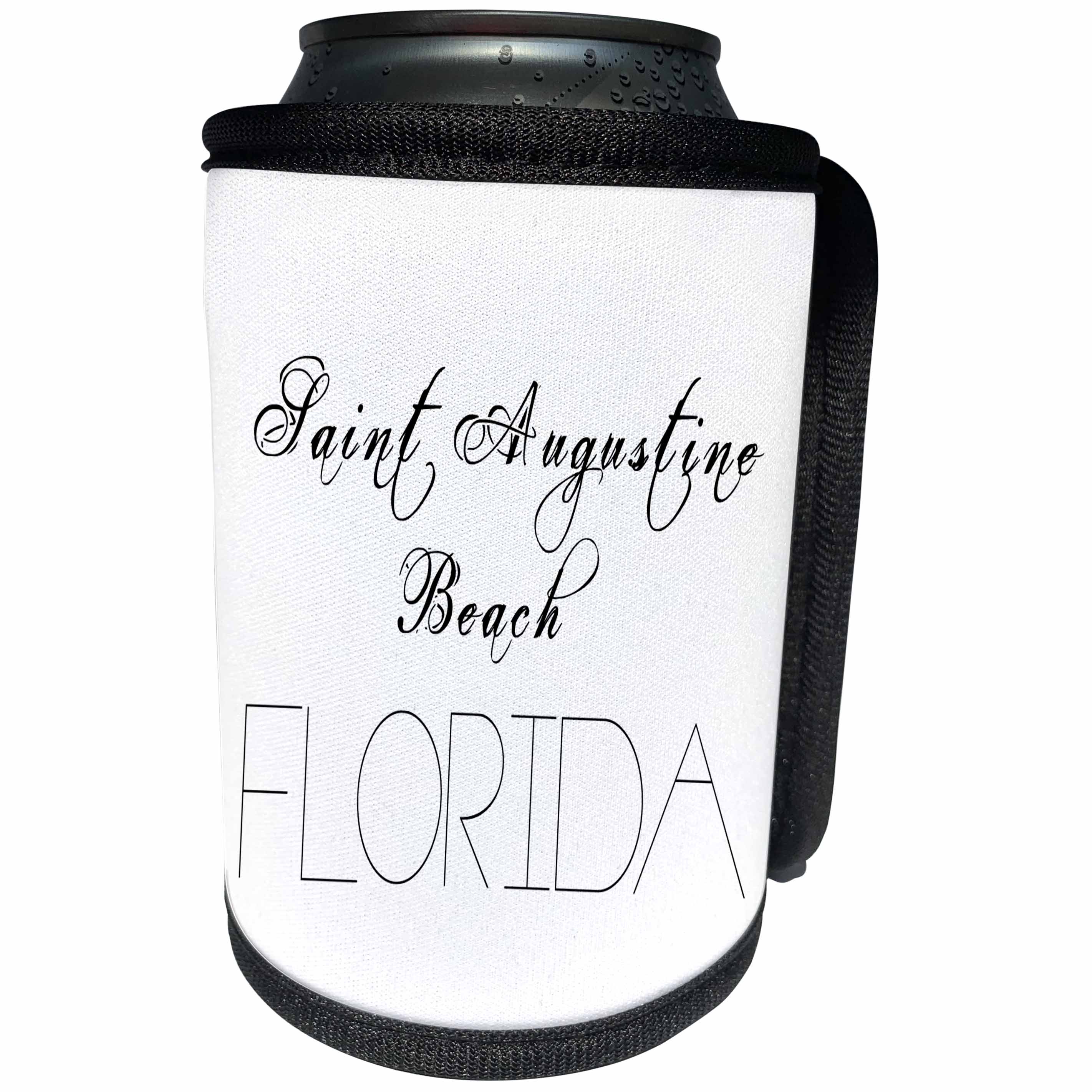 3dRose Alexis Design - American Beaches - Saint Augustine Beach, Florida. Black text on white - Can Cooler Bottle Wrap (cc_288412)