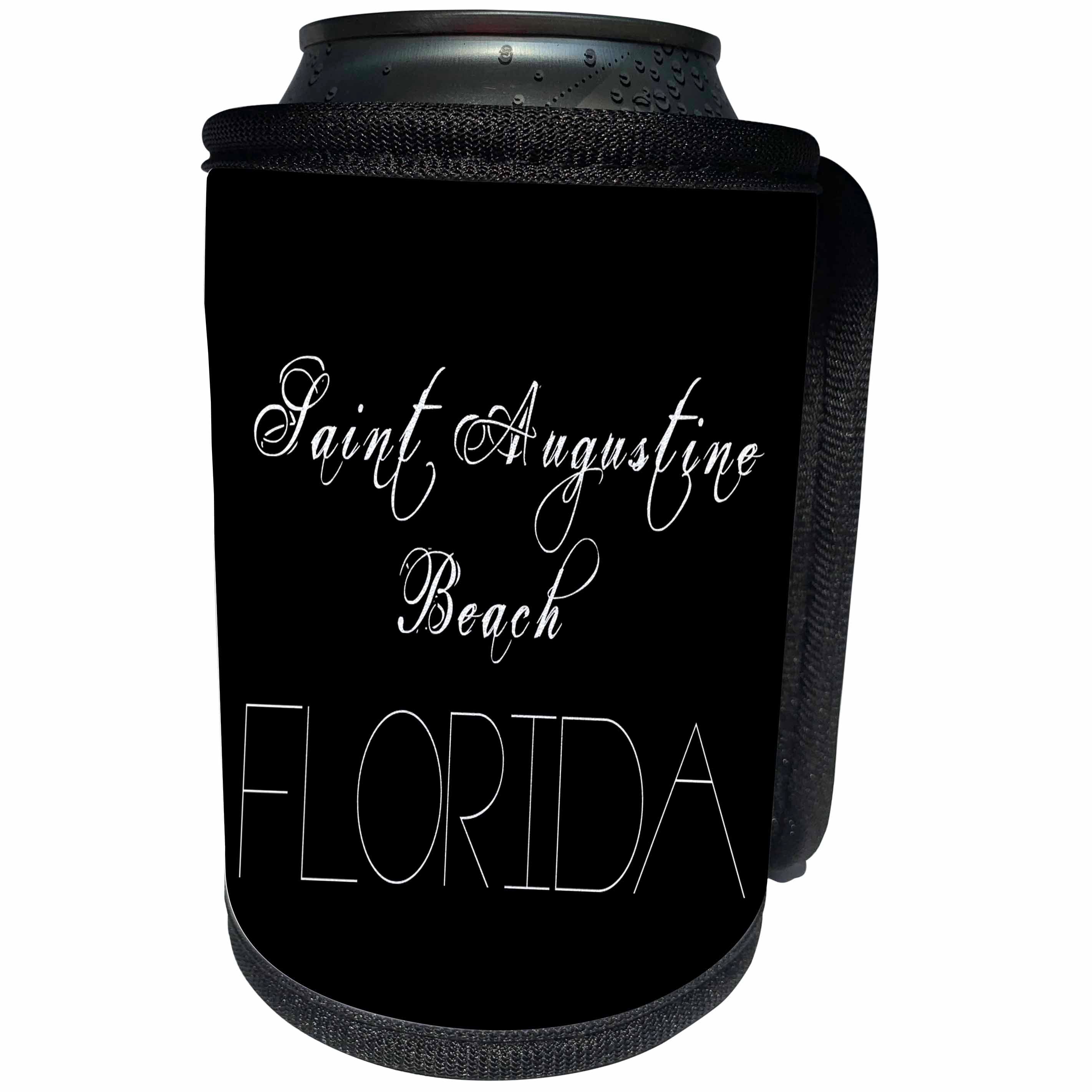 3dRose Alexis Design - American Beaches - Saint Augustine Beach, Florida. White text on black - Can Cooler Bottle Wrap (cc_288415)