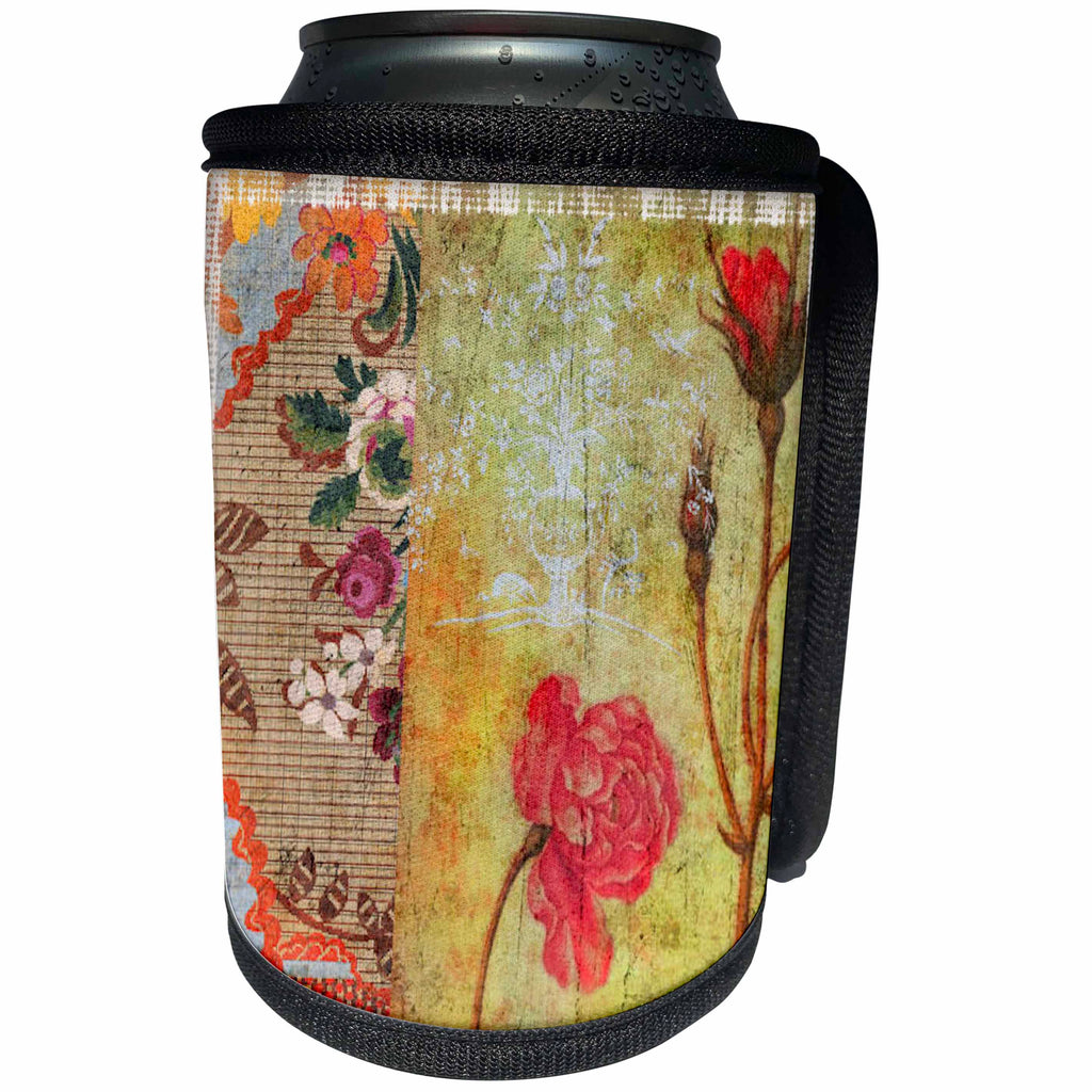 3dRose Susan Brown Designs General Themes - Vintage Floral Grunge - Can Cooler Bottle Wrap (cc_28842)
