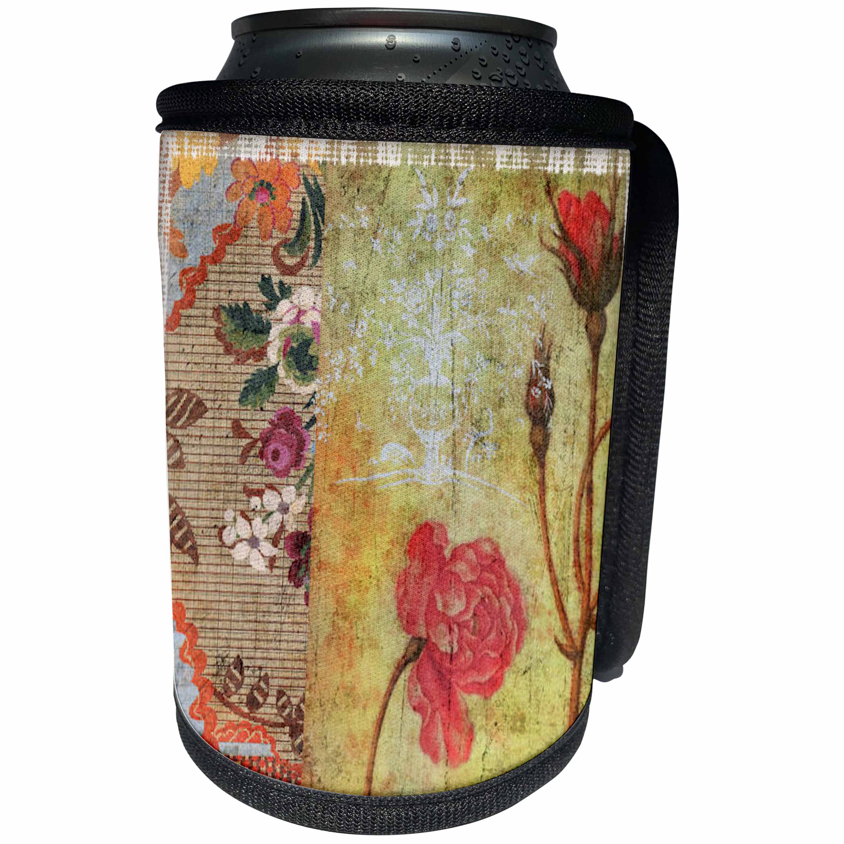 3dRose Susan Brown Designs General Themes - Vintage Floral Grunge - Can Cooler Bottle Wrap (cc_28842)