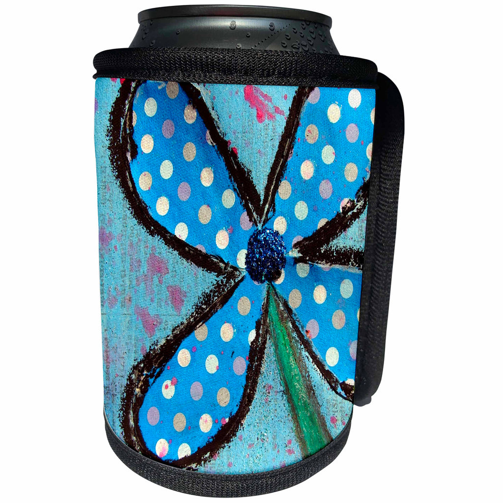 3dRose Cassie Peters Mixed Media - Polka Dot Flower - Can Cooler Bottle Wrap (cc_288424)