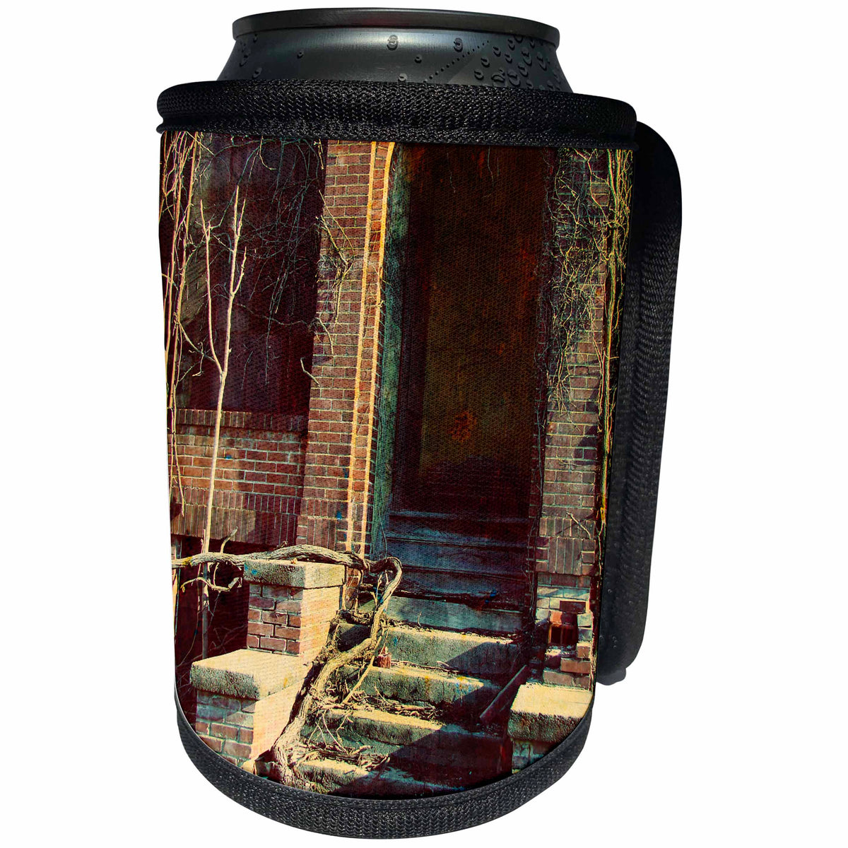 3dRose Cassie Peters Abandoned - Doorway and Vines on Abandoned Building - Can Cooler Bottle Wrap (cc_288438)