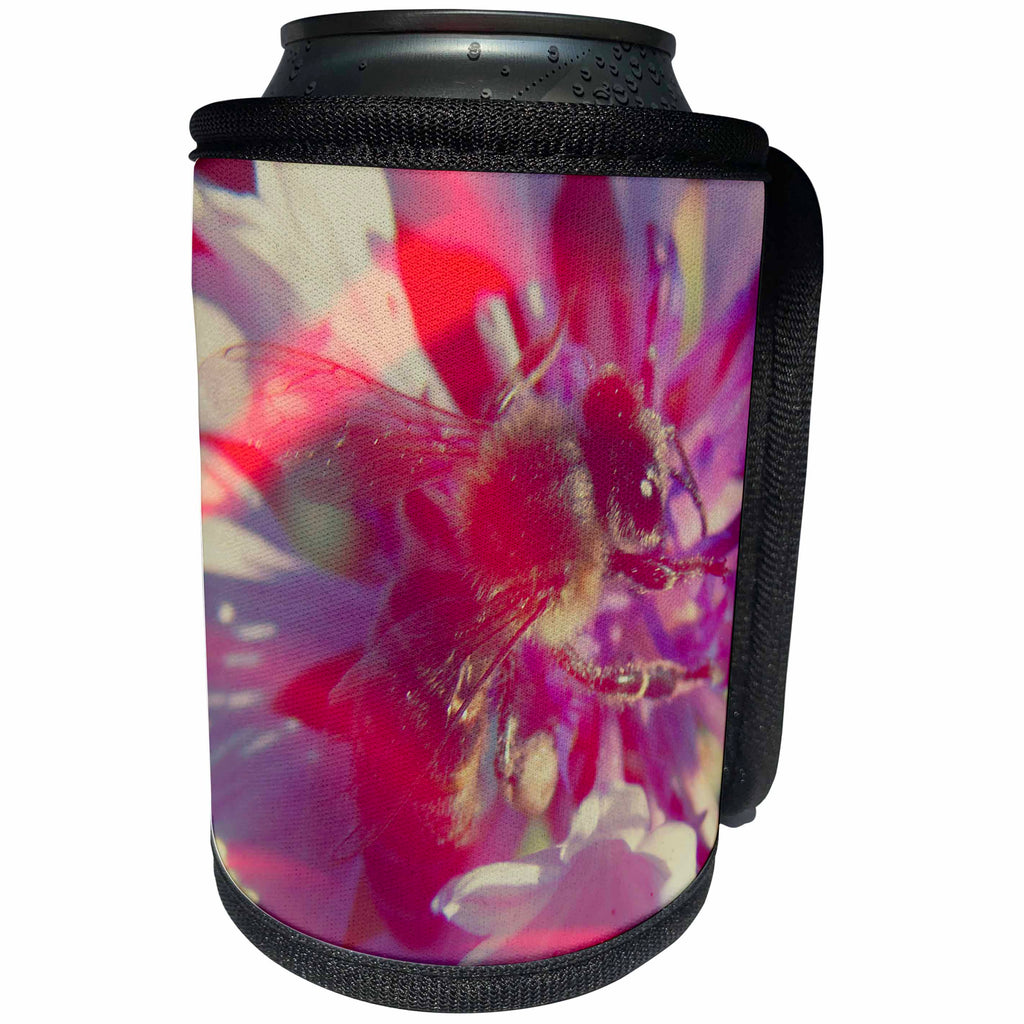 3dRose Cassie Peters Bees - Summer Solstice Bee and Flower - Can Cooler Bottle Wrap (cc_288448)