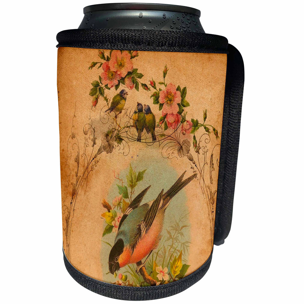 3dRose Cassie Peters Birds - Vintage Birds Digital Art - Can Cooler Bottle Wrap (cc_288467)