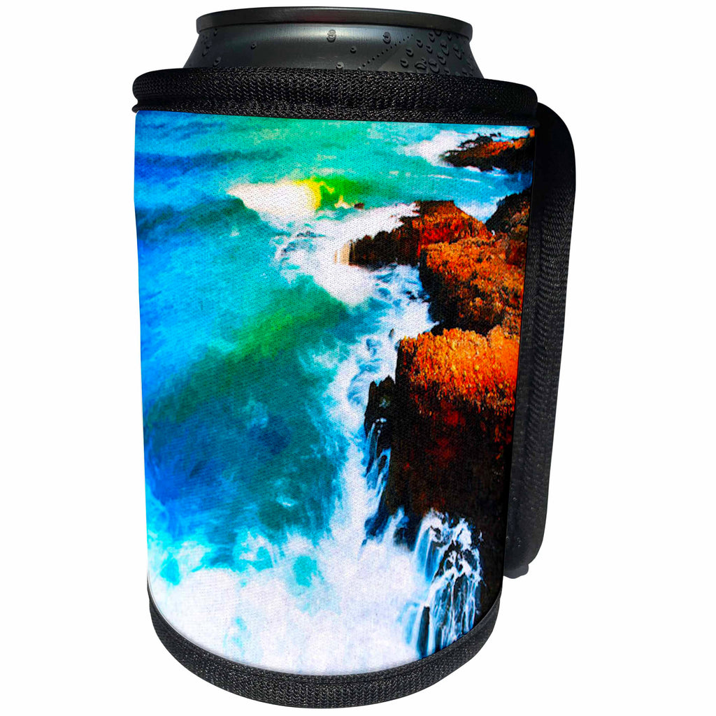 3dRose Susan Brown Designs Nature Themes - Waves Breaking on the Rocks - Can Cooler Bottle Wrap (cc_28847)