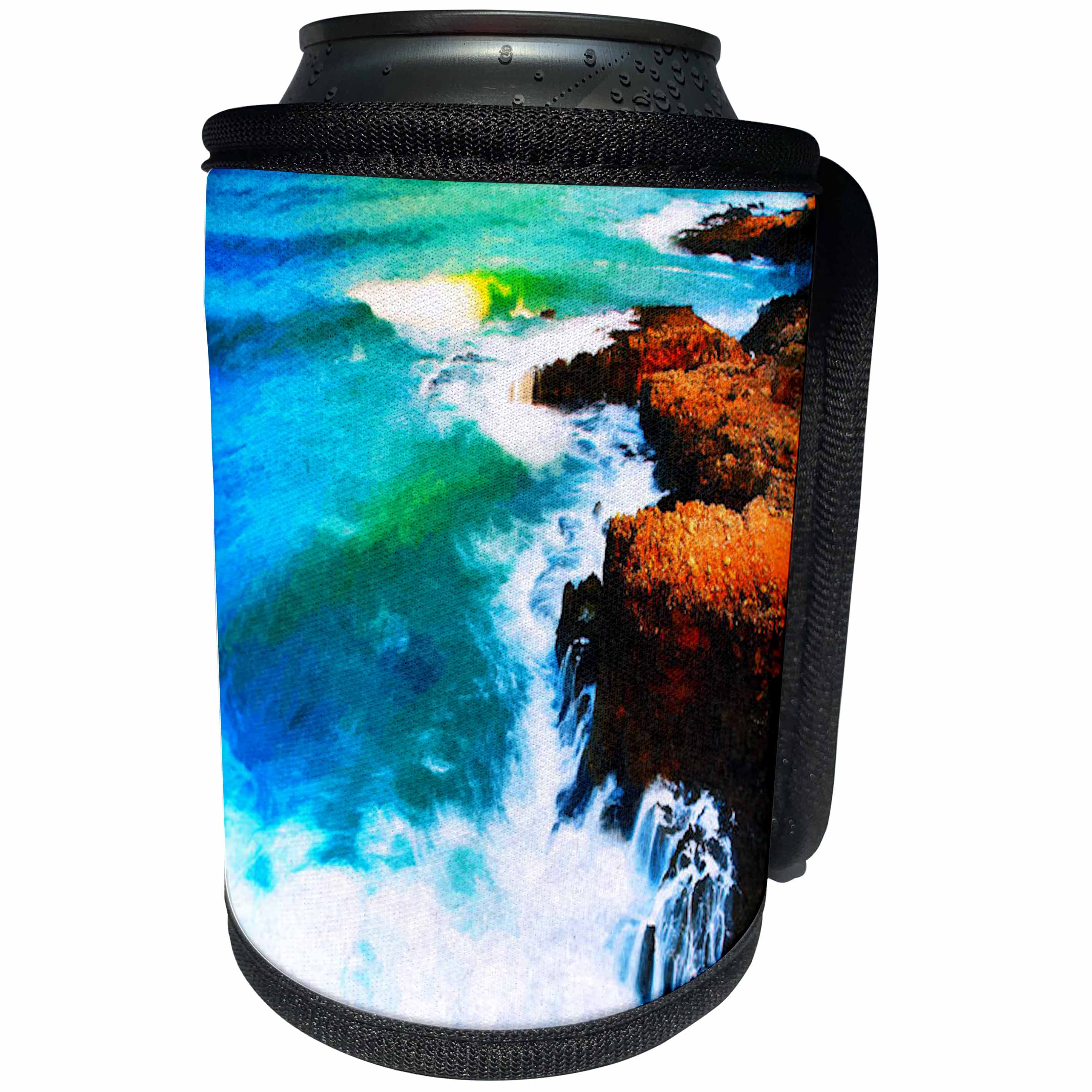 3dRose Susan Brown Designs Nature Themes - Waves Breaking on the Rocks - Can Cooler Bottle Wrap (cc_28847)