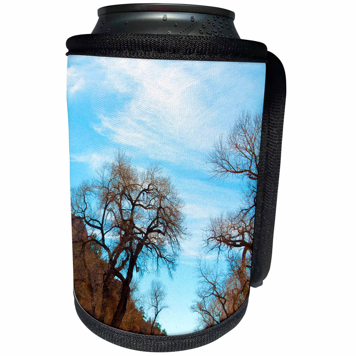 3dRose Jos Fauxtographee- Zion Trees - Trees reaching toward the blue skies in Zion - Can Cooler Bottle Wrap (cc_288623)