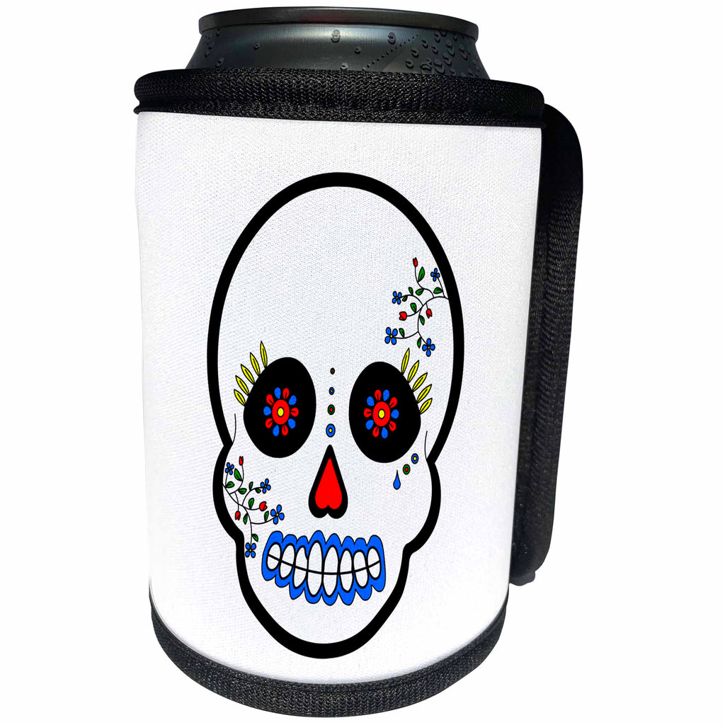 3dRose Janna Salak Designs Day of the Dead - Day of the Dead Skull Día de los Muertos Sugar Skull White - Can Cooler Bottle Wrap (cc_28864)