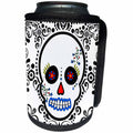 3dRose Janna Salak Designs Day of the Dead - Day of the Dead Skull Día de los Muertos Sugar Skull Red Black Scroll Design - Can Cooler Bottle Wrap (cc_28865)