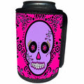 3dRose Janna Salak Designs Day of the Dead - Day of the Dead Skull Día de los Muertos Sugar Skull Purple Pink Black Scroll Design - Can Cooler Bottle Wrap (cc_28869)