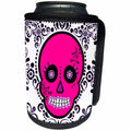 3dRose Janna Salak Designs Day of the Dead - Day of the Dead Skull Día de los Muertos Sugar Skull Pink White Black Scroll Design - Can Cooler Bottle Wrap (cc_28871)