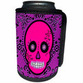 3dRose Janna Salak Designs Day of the Dead - Day of the Dead Skull Día de los Muertos Sugar Skull Pink Purple Black Scroll Design - Can Cooler Bottle Wrap (cc_28872)
