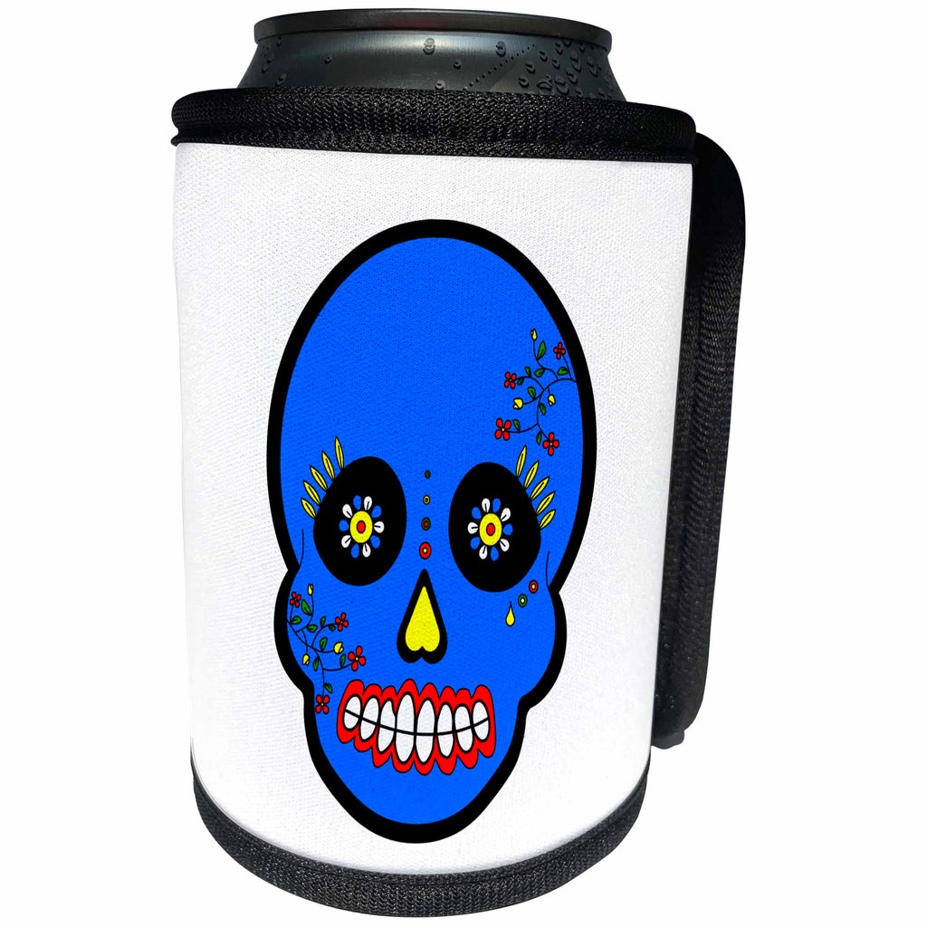 3dRose Janna Salak Designs Day of the Dead - Day of the Dead Skull Día de los Muertos Sugar Skull Blue - Can Cooler Bottle Wrap (cc_28873)