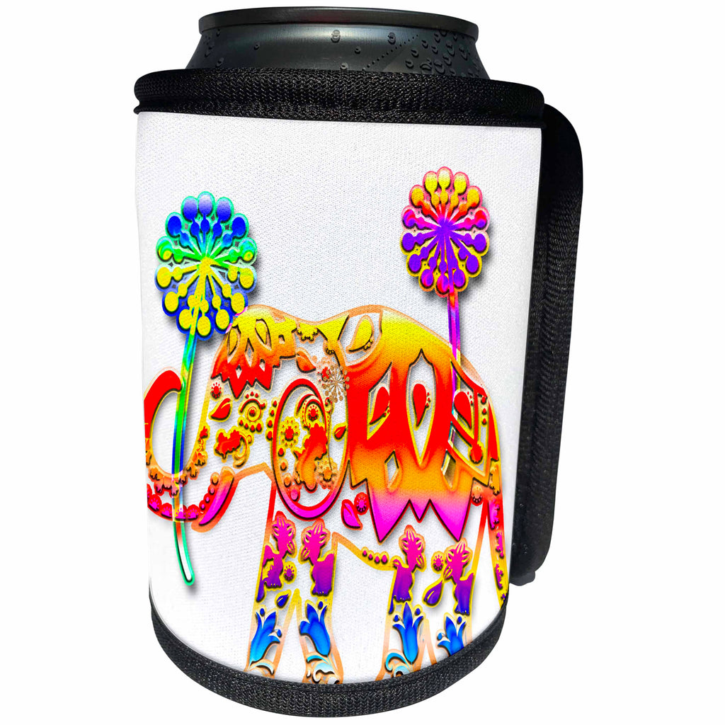 3dRose Spiritual Awakenings Animals - Asian tribal elephant and bright accents - Can Cooler Bottle Wrap (cc_288730)