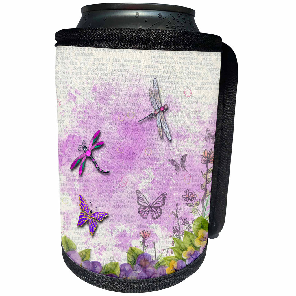 3dRose Spiritual Awakenings Nature - Butterflies, dragonflies, and pretty garden fantasy - Can Cooler Bottle Wrap (cc_288736)