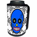 3dRose Janna Salak Designs Day of the Dead - Day of the Dead Skull Día de los Muertos Sugar Skull Blue White Black Scroll Design - Can Cooler Bottle Wrap (cc_28874)