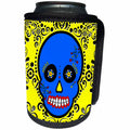 3dRose Janna Salak Designs Day of the Dead - Day of the Dead Skull Día de los Muertos Sugar Skull Blue Yellow Black Scroll Design - Can Cooler Bottle Wrap (cc_28875)