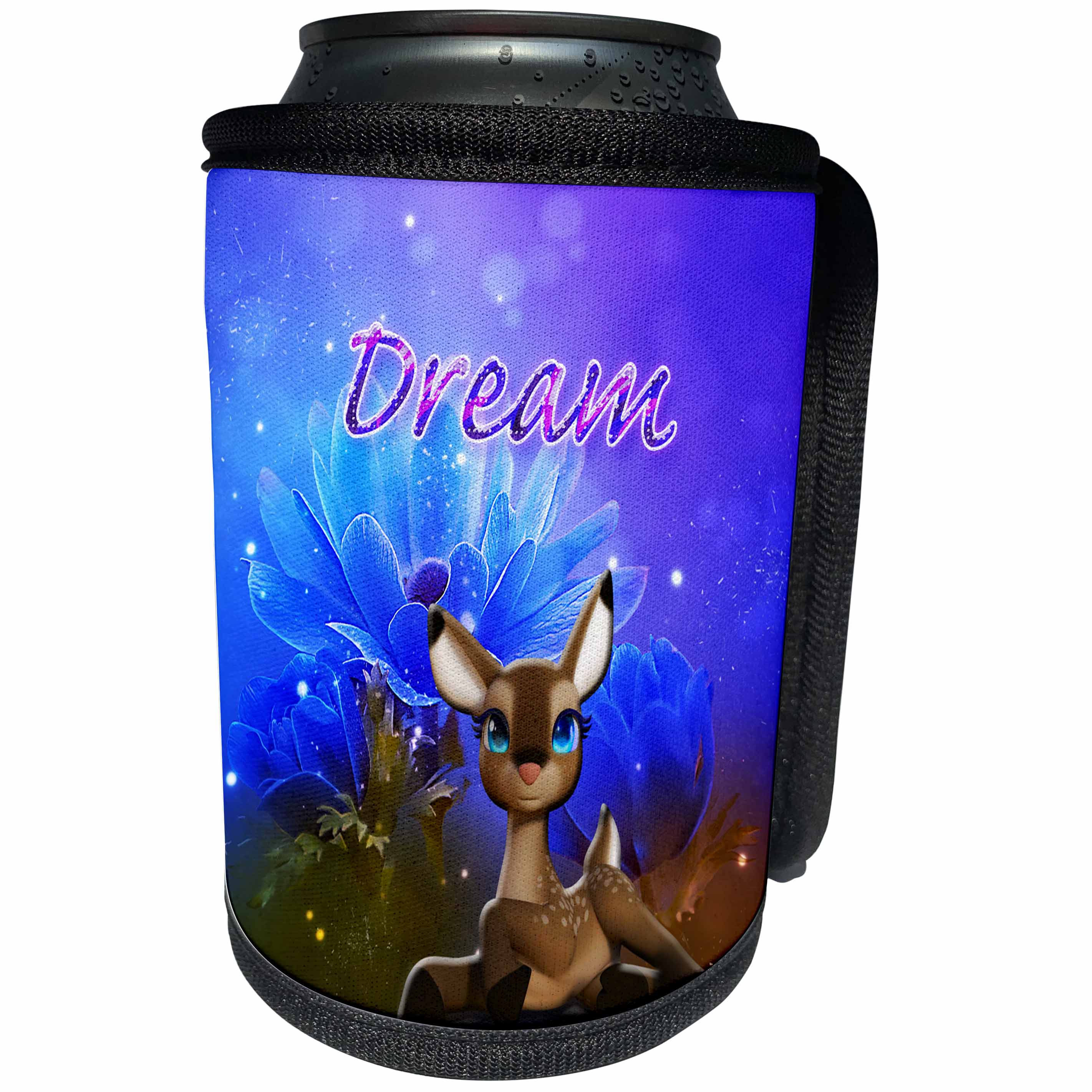 3dRose Spiritual Awakenings Animals - Blue eyed deer with beautiful blue sky and the words Dream - Can Cooler Bottle Wrap (cc_288750)